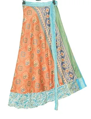 Sushila Vintage Handmade Silk Saree Magic Wrap Reversible Skirt Beach Dress • $16.49