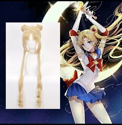 Anime Sailor Moon Tsukino Usagi Gold Yellow Cosplay Costume Wig Long Party Hairs • £23