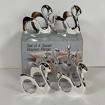 Vintage Wm A Rogers Silver Plated Swan Napkin Rings Holders New In Box  Set Of 4 • $8.99