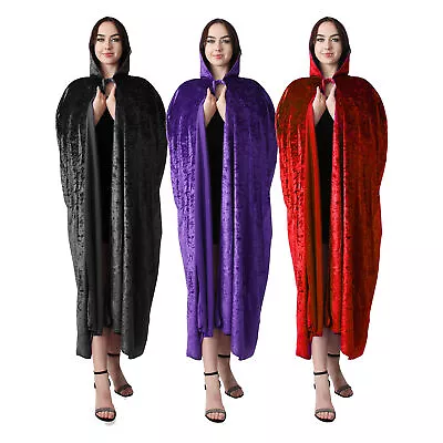 Halloween Velvet Cape With Hood Unisex Fancy Dress Costume Black Red Or Purple • £14.99