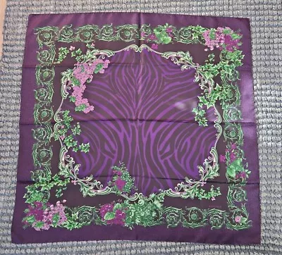 Versace 34  Square  Purple Green  Floral Animal Ivy Print Silk Scarf • $120