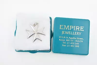 $19 • Buy Sterling Silver Maltese Cross Pendant W/ Original Malta Jewelers Box 