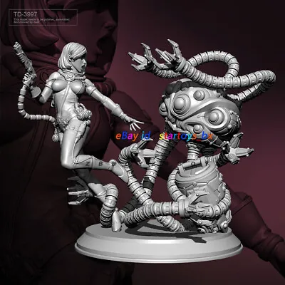 75mmH Space Girl & Robot Unpainted Resin Model Kit Unassembled Garage Kit Figure • $55.38