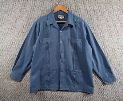 £49.50 • Buy RENATO Men's Blue Denim Guayabera Mexican Cowboy Ranchwear Button Shirt - XXL