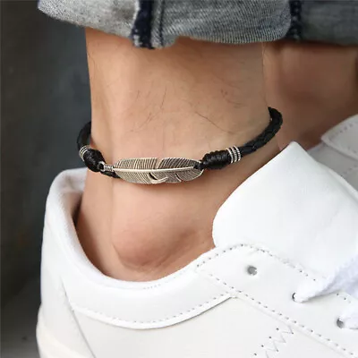 Boho Handmade Man Feather Leather Rope Anklets Barefoot Sandal Beach Jewelry  DR • £5.44