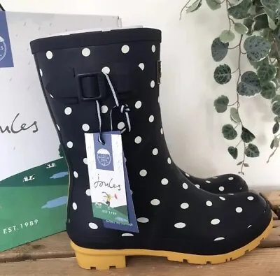 £34.99 • Buy Joules Wellies Molly Welly Blue Polka Dot Spotty Size 8 New With OG Box