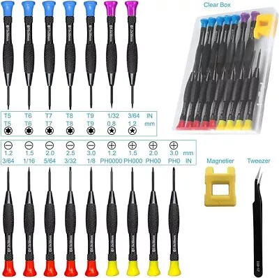 18 Pc Mini Precision Screwdriver Set With Case Magnetic Tweezers For Electronics • $9.89
