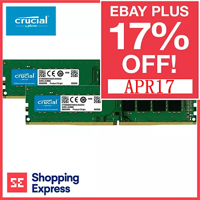 Crucial 16GB Desktop RAM DDR4 3200MHz PC4-21300 CL22 DIMM Memory (2X 8GB) • $79