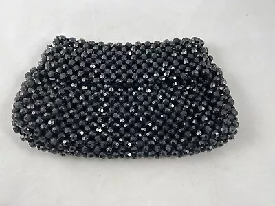 1960s Black Beaded Clutch Vintage Purse Make Up Bag Made In Hong Kong • $17