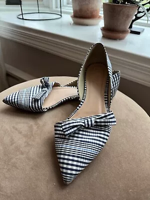 J. Crew D'Orsay Flats Sz 10 Bow Pointed Toe Silk Plaid Black/Blue/White • $44.99