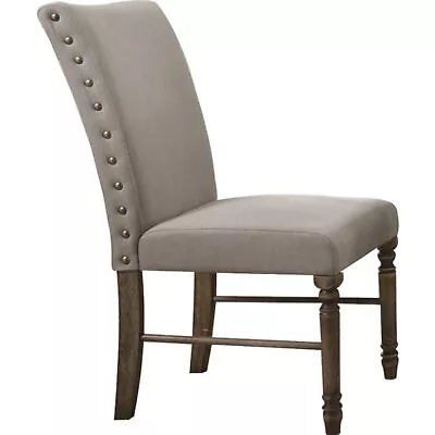 Acme Leventis Parson Fabric Dining Side Chair In Cream And Weathered Oak • $212.75