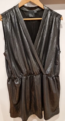$14 • Buy Asos Curve Plus Size 22 UK Shimmer Black Cross Over Blouse