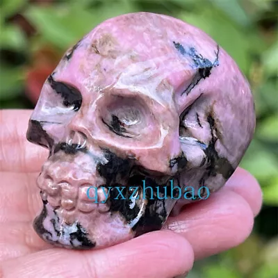 2  Natural Rhodonite Carved Skull Quartz Carved Crystal Skull Reiki Healing 1pc • $14.97