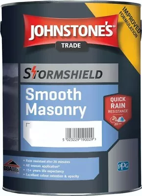 5L Johnstones Stormshield Smooth Masonry In Magnolia - Exterior Masonry Paint • £35.96