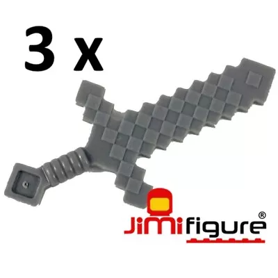 NEW 3 X LEGO Minifigure Weapon Minecraft Sword Pixelated Dark Bluish Grey 18787 • $9.95