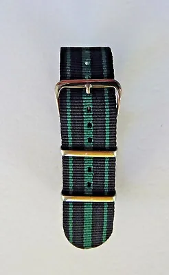 Three Stripes Nato Military Style Watch Strap - Black / Green 18mm - 24mm • £5.99