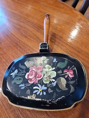 Vintage Silent Butler Crumb Catcher HandPainted Floral Tole Ware Metal Shabby • $7