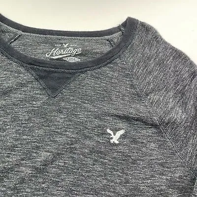 American Eagle Mens Medium Long Sleeve Thermal Gray Shirt Embroidered Eagle Logo • $8.75