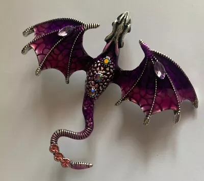 Metal Enamel Pin Brooch -purple Dragon Rhinestone +Gift Bag. Game Of Thrones • £2.99