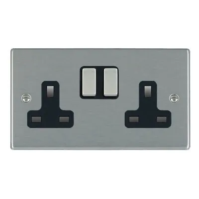 Hamilton Hartland Satin Steel 2g Double Socket Black Insert  74SS2SS-B • £12.49