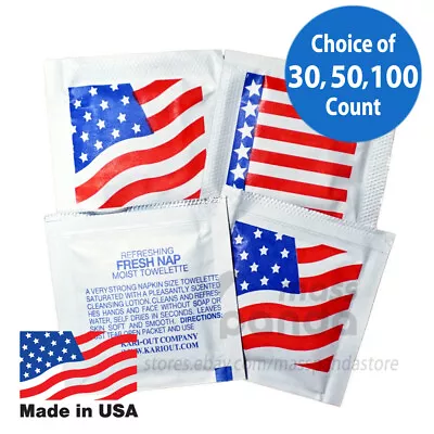 Kari-Out American Flag Moist Towelettes/Wipes Individually Wrapped Lemon-scented • $6.95