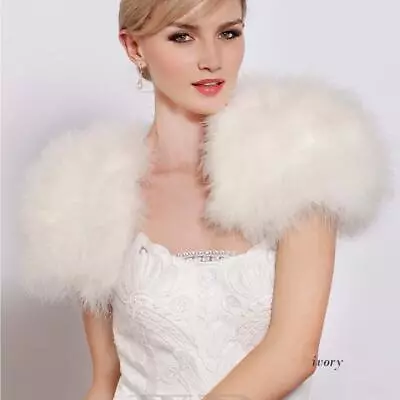 Women Real Ostrich Feather Fur Shrug Ivory Shawl Wraps Bride Wedding Party Cape  • $25.99