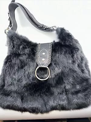 Black  Rabbit Fur Purse  Buckle Stray By Aqua Madonna • $54.99
