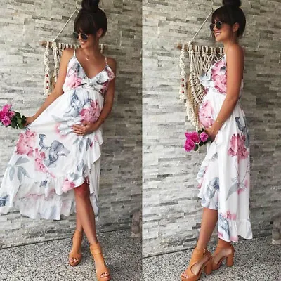 Women Maternity Pregnant Dresses Sleeveless Nursing Summer V-Neck Floral Dress • $19.09