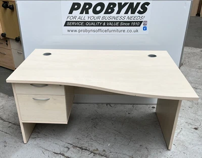 £135 • Buy 1400mm Wave Desk With 2 Drawer Fixed Pedestal & Panel Legs Maple