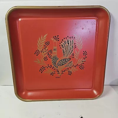 Maxey Rooster Serving Tray Red Farmhouse Metal Cottage Vtg Decor TV Kitchen • $9.99