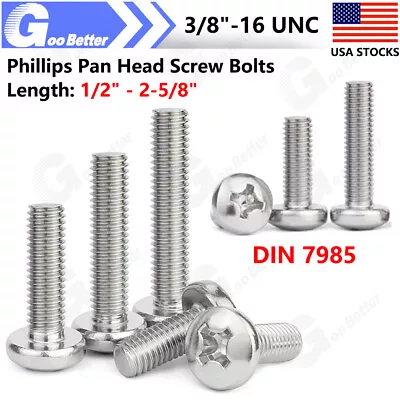 3/8 -16 UNC Round Phillips Pan Head Screw Bolt A2 Stainless Steel SAE Coarse US • $7.25