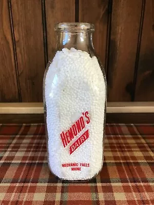 Hemond's Dairy Old Vintage Pyro Quart Milk Bottle Mechanic Falls Maine • $15