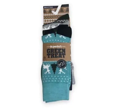 3 Pack Green Treat SuperSoft Holiday Socks Men's 8-12 Blue Navy Gray Green NWT • $19.95