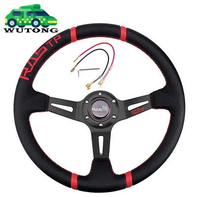 14INCH Universal Leather Alloy Racing Steering Wheel Drifting Deep Dish 6 Bolt • $36.99