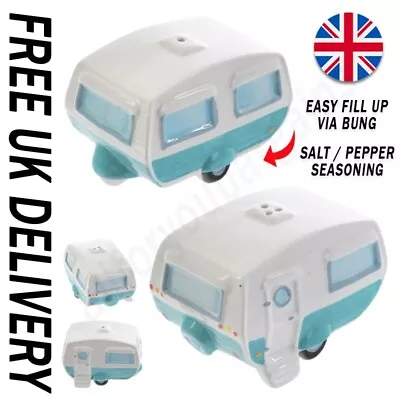 Salt & Pepper Shaker Set Novelty Ceramic Caravan Themed Gift Set Kitchen Table • £14.97