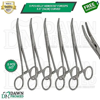 5 Pcs Kelly Hemostat Forceps Curved 5.5  Locking Clamp Surgical Dental German Gr • $9.90