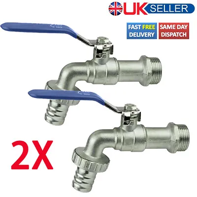 2X 1/2  BSP Lever Garden Outside Water Tap Ball Type Valve Blue Handle Hose Plug • £10.69