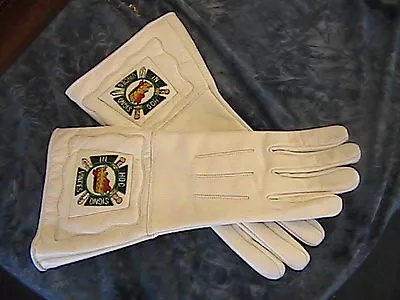 Knights Templar Gauntlets White  Leather Embroried Bullion Masonic • $48.95