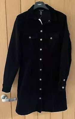 New Look Black Micro Corduroy Shirt Dress Size 8 BNWT Long Sleeves RRP £25.99 • £8.99