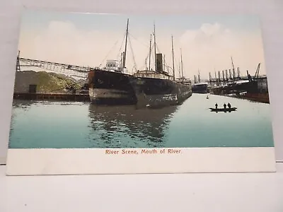 Vintage Postcard River Scene Mouth Of River Ships Small Boat Loading Docks • $4.99