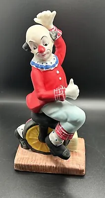 VINTAGE CLOWN  Riding A Unicycle Ceramic Figurine Taiwan Height 8.5” Circus • $8.90