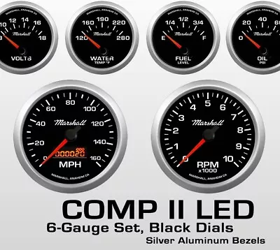 Marshall 2064 6-Gauge Set With 0-90 Ohm Fuel Level 3-3/8  Speedo And Tach • $435.33