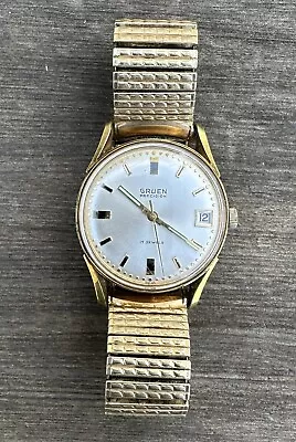 Vintage 1960s Gruen Precision 17 Jewel Gold Plate Men’s Wristwatch Watch / Date • $145