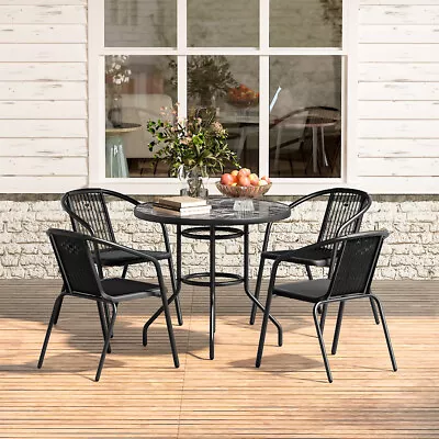 5pcs Garden Dining Set Outdoor Furniture Stacking Chairs And Marble Grain Table  • £135.95