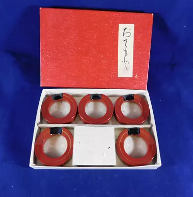 Vintage Japanese Set Of 5 Chopstick Rests Boxed Round Holders Gold Black • $19.99