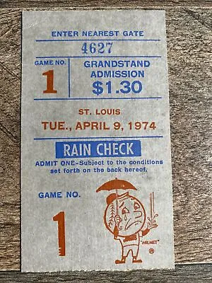 MLB NY METS Vs ST. LOUIS CARDINALS 1974 OPENING DAY GAME RAINCHECK TICKET STUB • $29.99