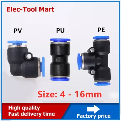 Pneumatic Push In Connector Air Hose Tube Speed Fittings Quick Joiner 4-12 • $4.31