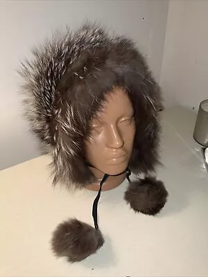 Vintage   Silver  Fox Fur Hat Warm With  Pompon Closer. • $47