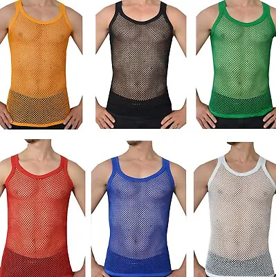 Men's Tank Top Cotton Mesh Fishnet String Vest • £5.50