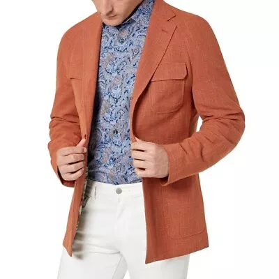 Tallia Mens Textured Burnt Orange Sport Coat Blazer 50R Slim-Fit • $73.50
